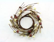2.5 IN BROWN BURLAP CANDLE RING W/BROWN AND CREAM MIXED BERR