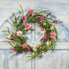DAISY AND FORSYTHIA WREATH WITH GREENERY AND RICE BERRIES, 1
