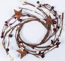 3.5 IN MIXED BERRY CANDLE RING WITH STARS; BURGUNDY, CREAM