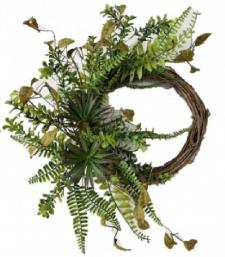 ASSORTED SUCCULENT/GREENS  WREATH ON A TWIG BASE, 10 IN DIA